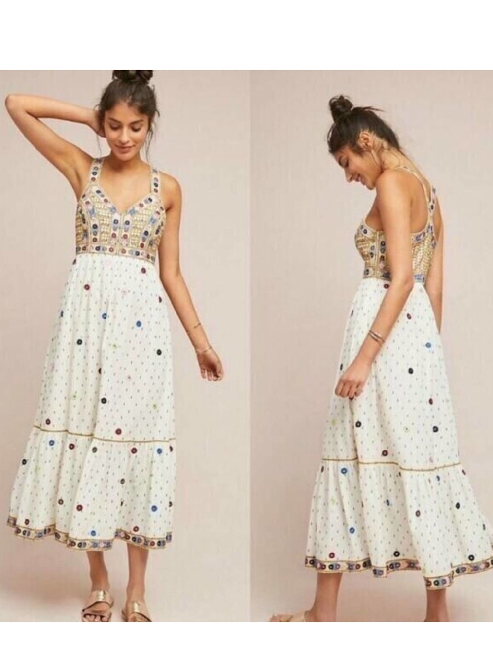 PAYAL PRATAP Anthropologie Sz 14 Norah Dress Mirror Embellished Midi Dress NWOT